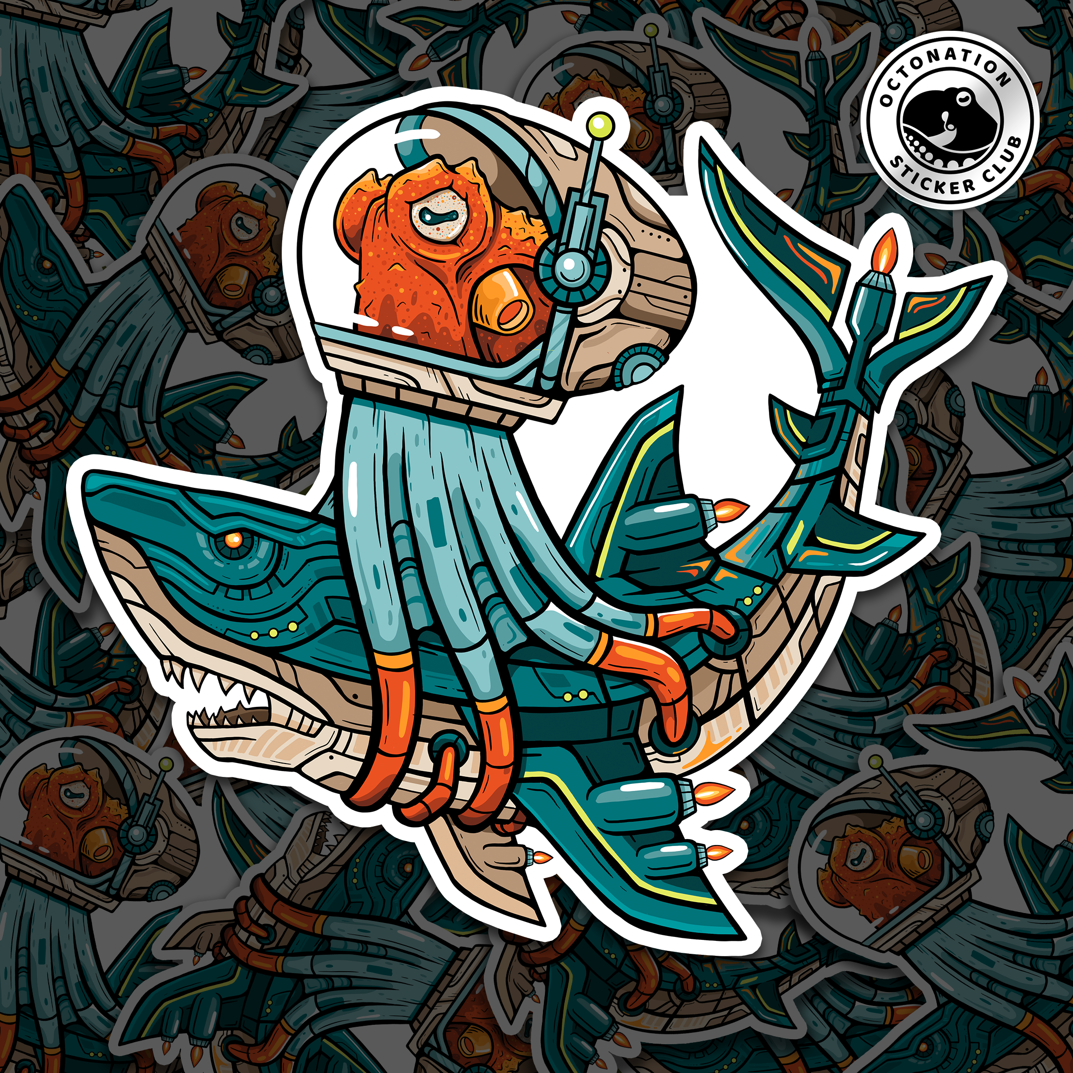 Astro-Octo: Ride or Die CyberPunk Octopus Riding Robot Shark| OctoNati ...